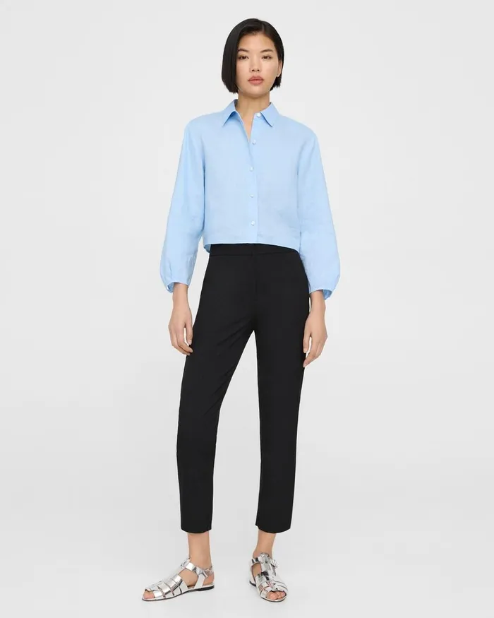 Women Tops Theory Pleated Shirt In Relaxed Linen Dahlia