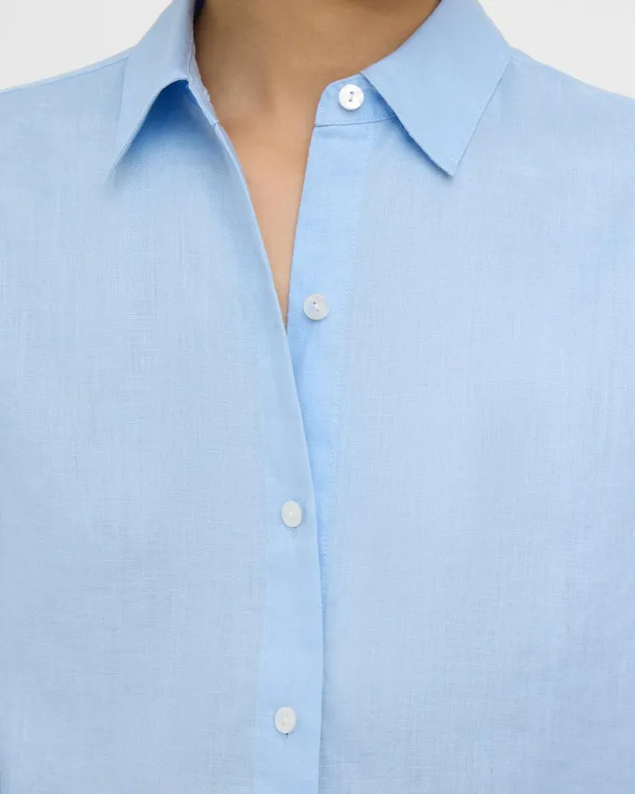 Women Tops Theory Pleated Shirt In Relaxed Linen Dahlia