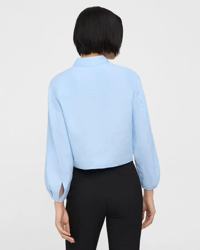 Women Tops Theory Pleated Shirt In Relaxed Linen Dahlia