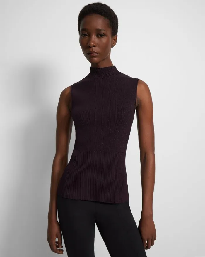 Women Tops Theory Ribbed Tank Top In Crepe Knit Merlot