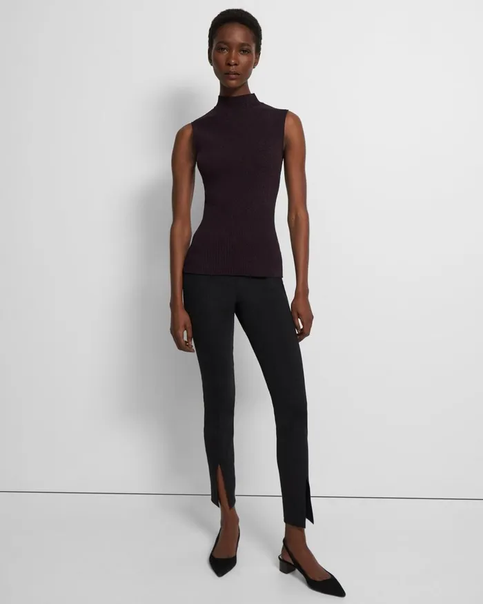 Women Tops Theory Ribbed Tank Top In Crepe Knit Merlot