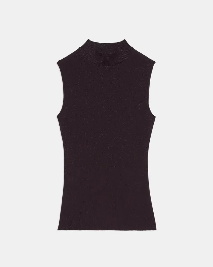 Women Tops Theory Ribbed Tank Top In Crepe Knit Merlot