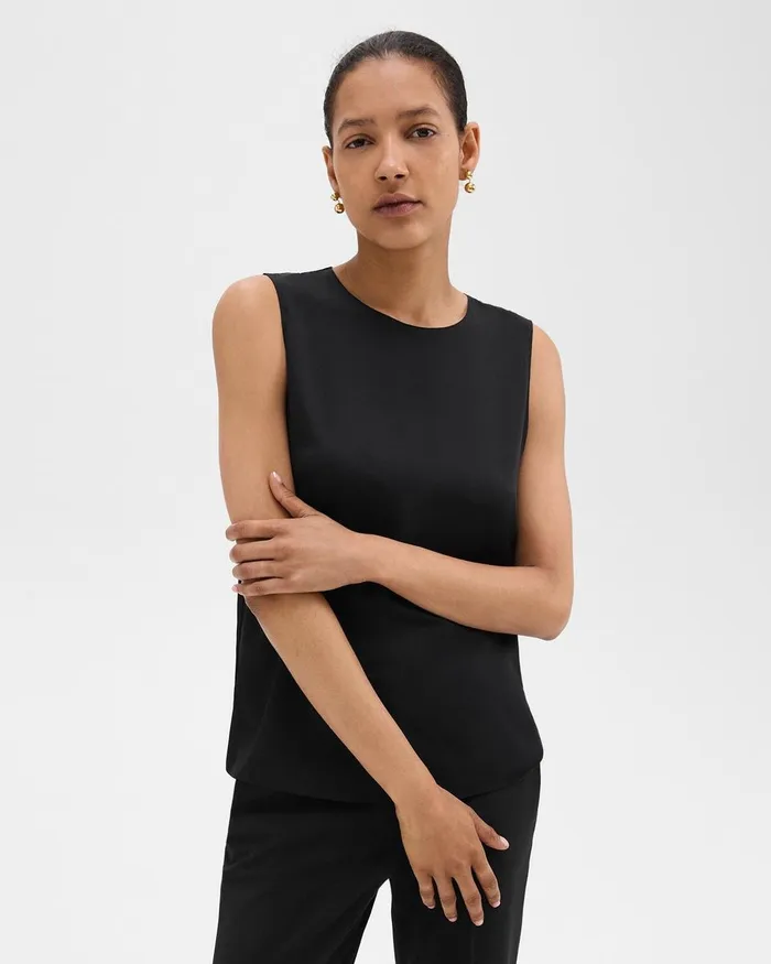 Women Tops Theory Shell Top In Silk Georgette Black