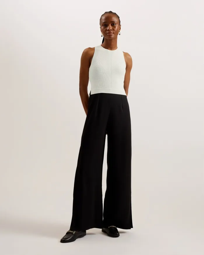 Women TOVELI 8211 Knit Bodice Wide Leg Jumpsuit Black Ted Baker Jumpsuits and Playsuits
