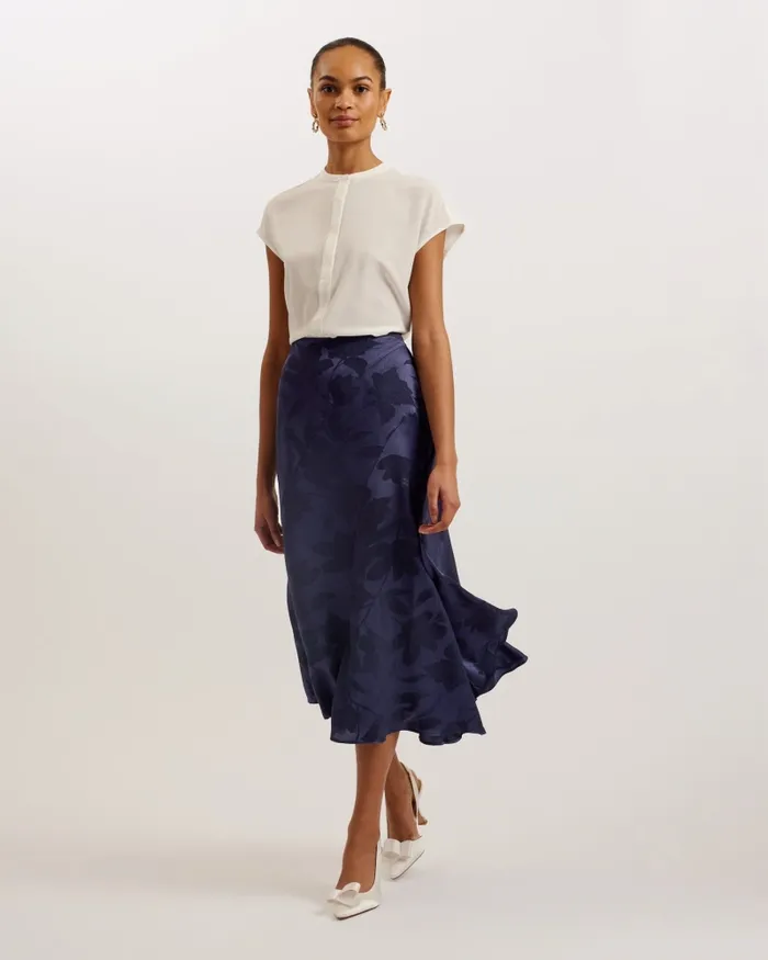 Women TREBBIA 8211 Asymmetric Jacquard Midi Skirt Navy Ted Baker Skirts