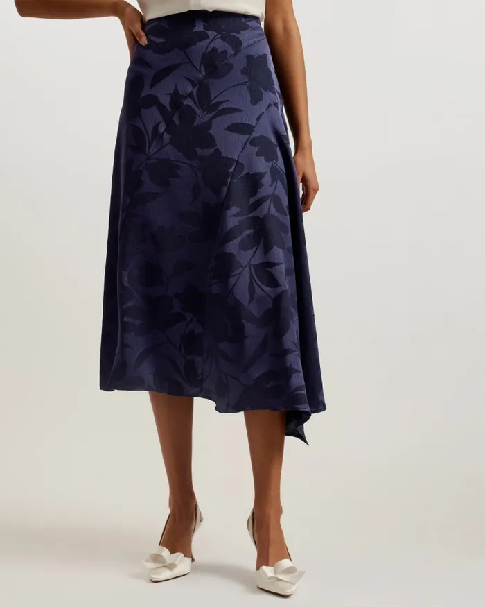 Women TREBBIA 8211 Asymmetric Jacquard Midi Skirt Navy Ted Baker Skirts