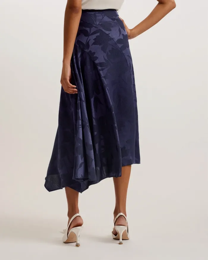 Women TREBBIA 8211 Asymmetric Jacquard Midi Skirt Navy Ted Baker Skirts