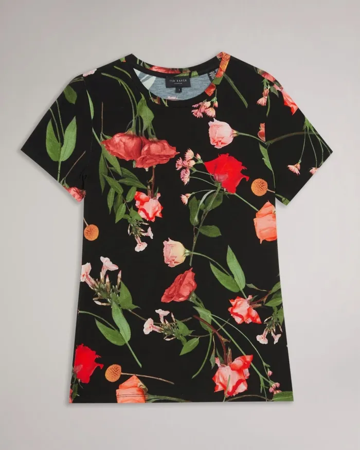Women TREYYA 8211 Printed Fitted TShirt Black Ted Baker Tops and Blouses