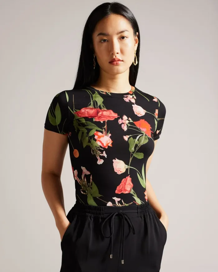 Women TREYYA 8211 Printed Fitted TShirt Black Ted Baker Tops and Blouses