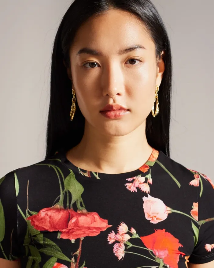 Women TREYYA 8211 Printed Fitted TShirt Black Ted Baker Tops and Blouses