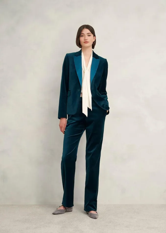 Women Trousers Hobbs Luna Velvet Straight Trousers Riverside Blue