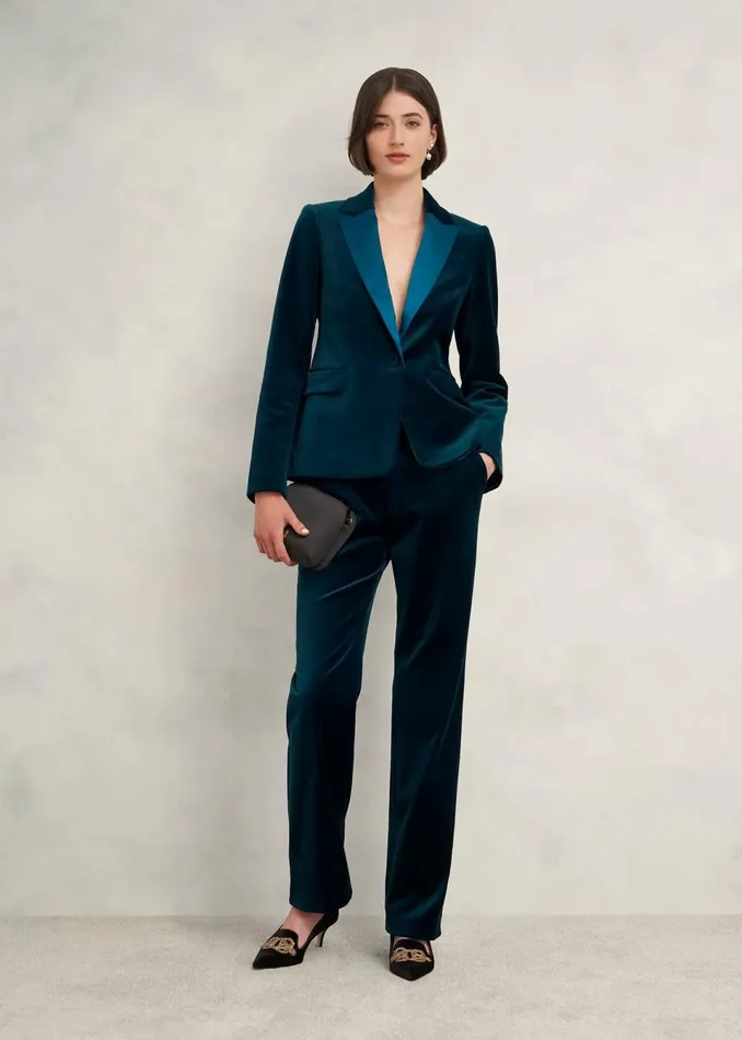 Women Trousers Hobbs Luna Velvet Straight Trousers Riverside Blue