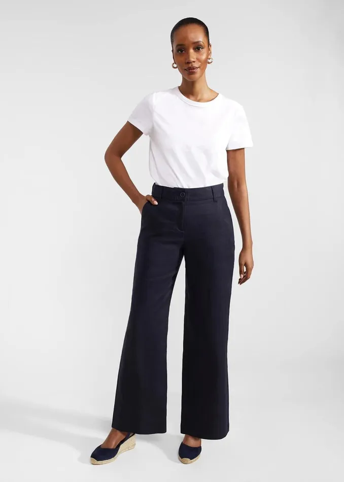 Women Trousers Hobbs Petite Lynn Linen Trousers Navy