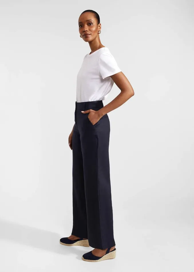 Women Trousers Hobbs Petite Lynn Linen Trousers Navy