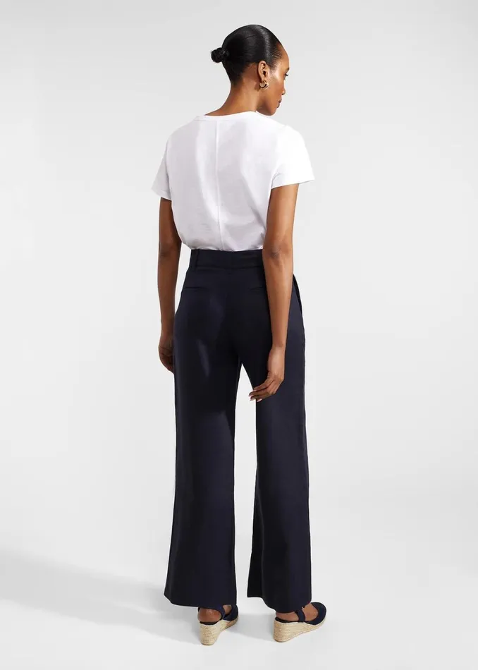 Women Trousers Hobbs Petite Lynn Linen Trousers Navy