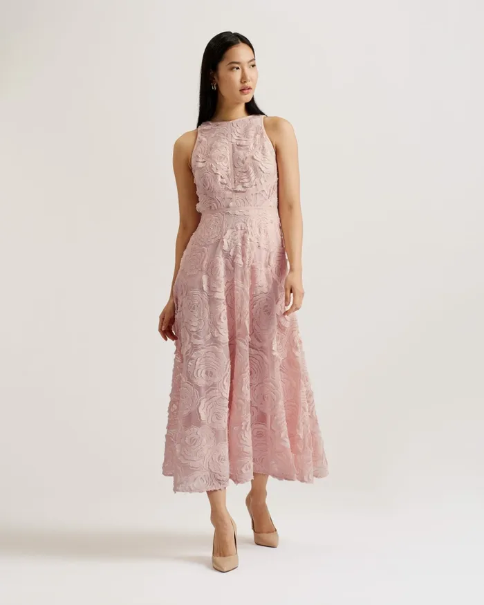 Women ULLAA 8211 Sleeveless Midaxi Dress With Rose Texture Light Pink Ted Baker Dresses