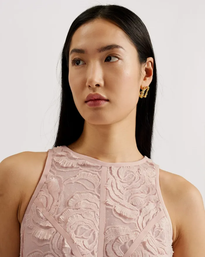 Women ULLAA 8211 Sleeveless Midaxi Dress With Rose Texture Light Pink Ted Baker Dresses