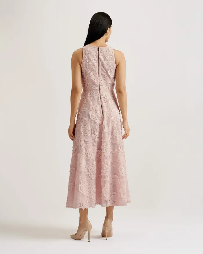 Women ULLAA 8211 Sleeveless Midaxi Dress With Rose Texture Light Pink Ted Baker Dresses