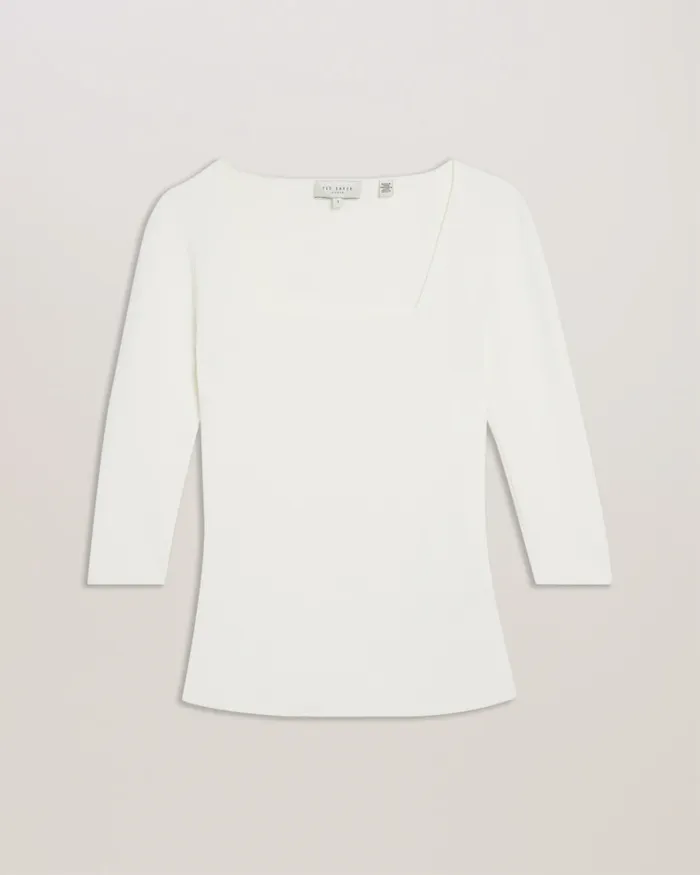 Women VALLRYY 8211 Square Neck Fitted Knit Top Ivory Ted Baker Tops and Blouses