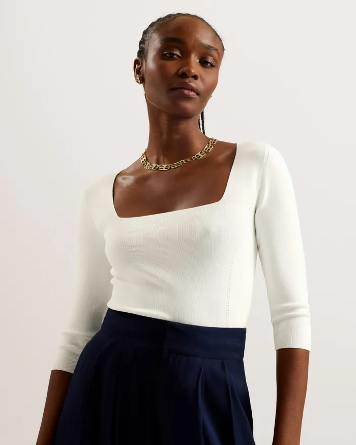 Women VALLRYY 8211 Square Neck Fitted Knit Top Ivory Ted Baker Tops and Blouses Women VALLRYY 8211 Square Neck Fitted Knit Top Ivory Ted Baker Tops and Blouses