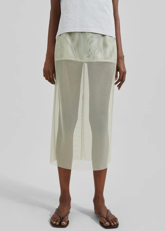 Women Verna Semi Sheer Midi Skirt 8211 Moss Green The Frankie Shop Bottoms