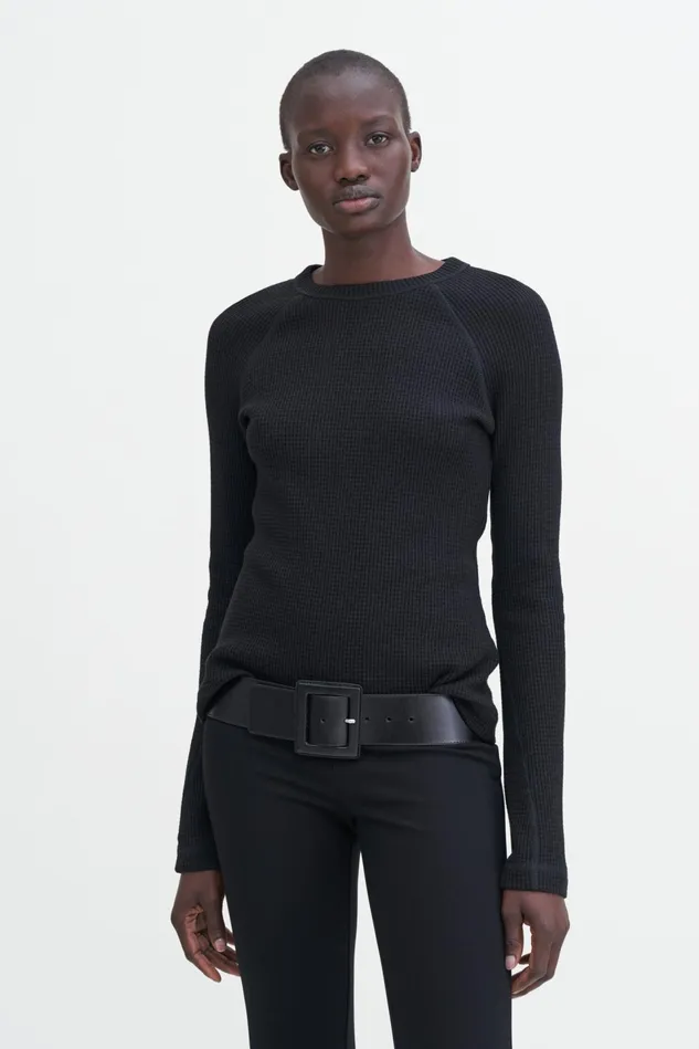 Women Waffle Sweater Black Filippa K Tops