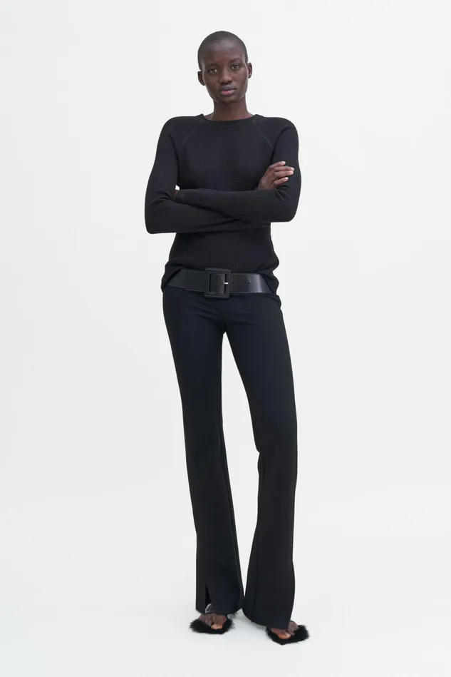Women Waffle Sweater Black Filippa K Tops