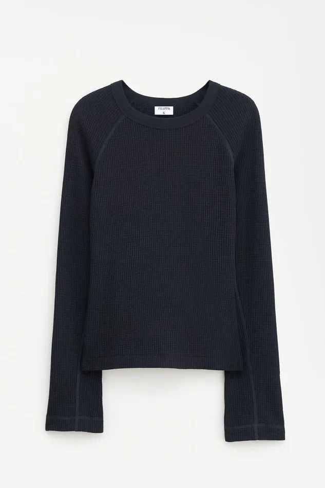 Women Waffle Sweater Black Filippa K Tops