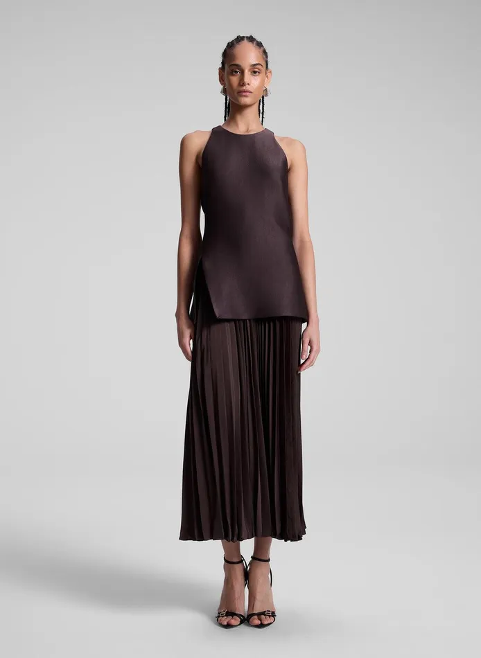 Women Willow Pleated Midi Dress Chocolate Plum ALC Dresses