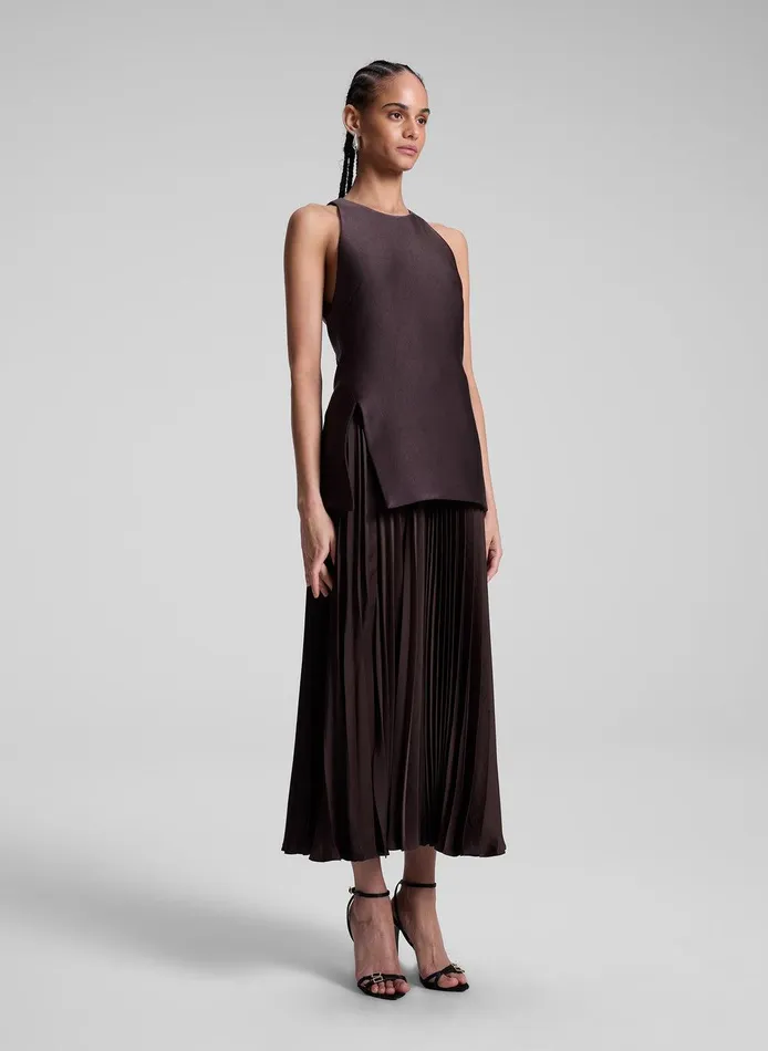 Women Willow Pleated Midi Dress Chocolate Plum ALC Dresses