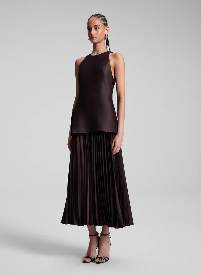 Women Willow Pleated Midi Dress Chocolate Plum ALC Dresses