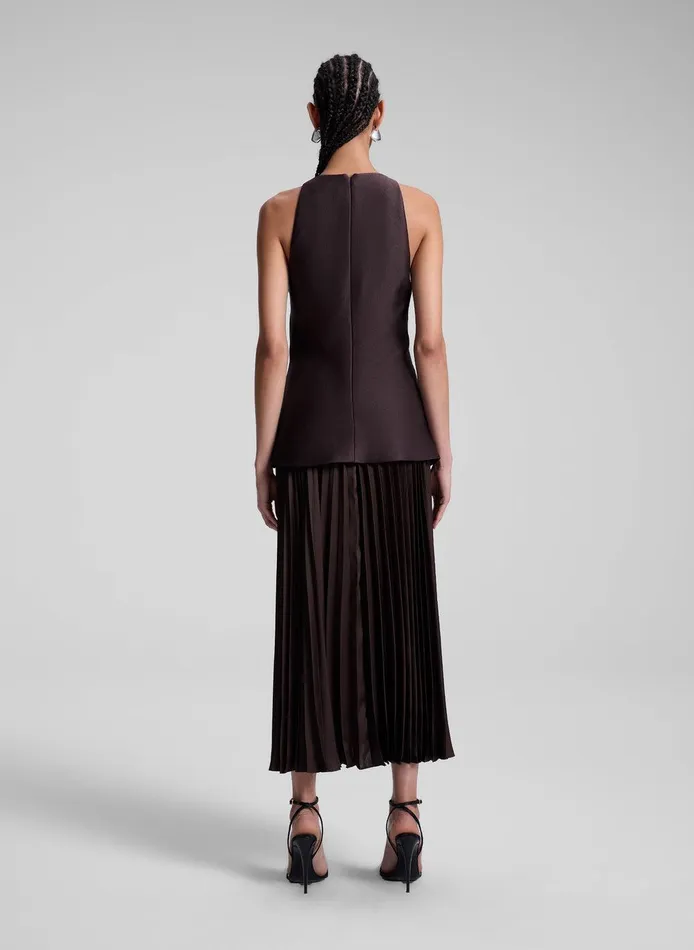 Women Willow Pleated Midi Dress Chocolate Plum ALC Dresses