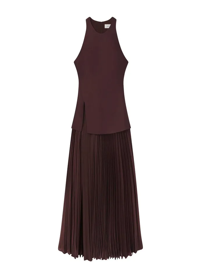 Women Willow Pleated Midi Dress Chocolate Plum ALC Dresses
