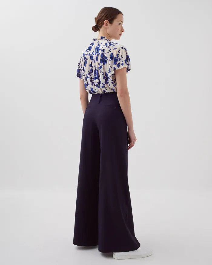 Women Yvonne 8211 Pleated Wide Leg Trousers Night Sky Comptoir Des Cotonniers Trousers