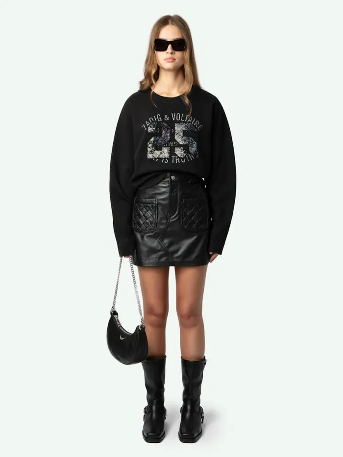 Women Zadig and Voltaire Sweatshirts and Hoodies Arvene Diamant Sweatshirt Gris Chine Clair