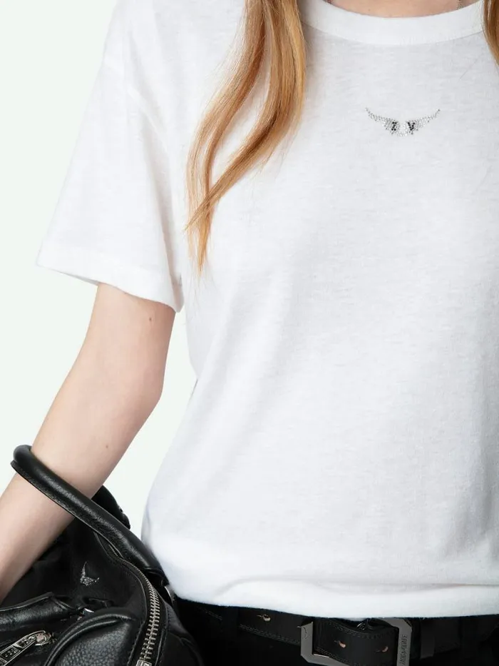 Women Zadig and Voltaire TShirts Marta Diamante Wings Tshirt White Women Zadig and Voltaire TShirts Marta Diamante Wings Tshirt White