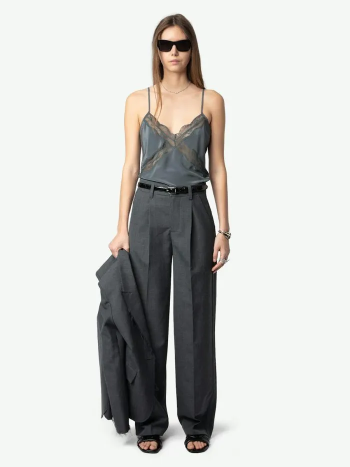 Women Zadig and Voltaire Tops and Shirts Cishi Silk Camisole Vert De Gris