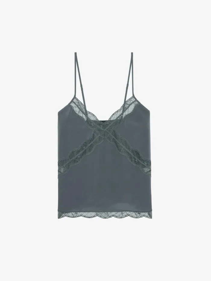 Women Zadig and Voltaire Tops and Shirts Cishi Silk Camisole Vert De Gris Women Zadig and Voltaire Tops and Shirts Cishi Silk Camisole Vert De Gris