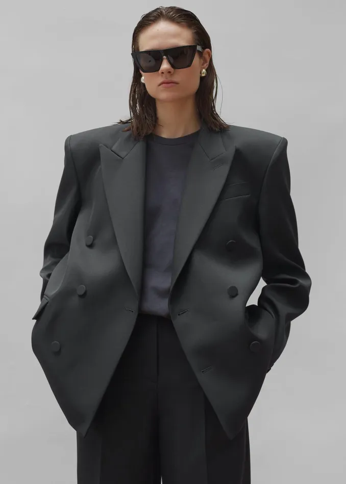 Women Zia Covered Buttons Blazer 8211 Charcoal The Frankie Shop Outerwear
