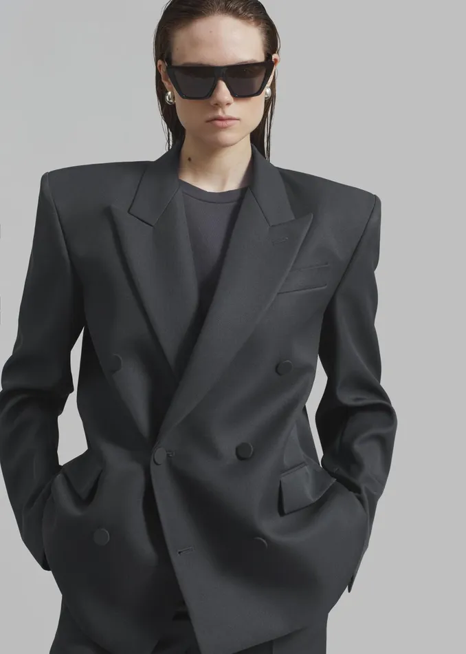 Women Zia Covered Buttons Blazer 8211 Charcoal The Frankie Shop Outerwear