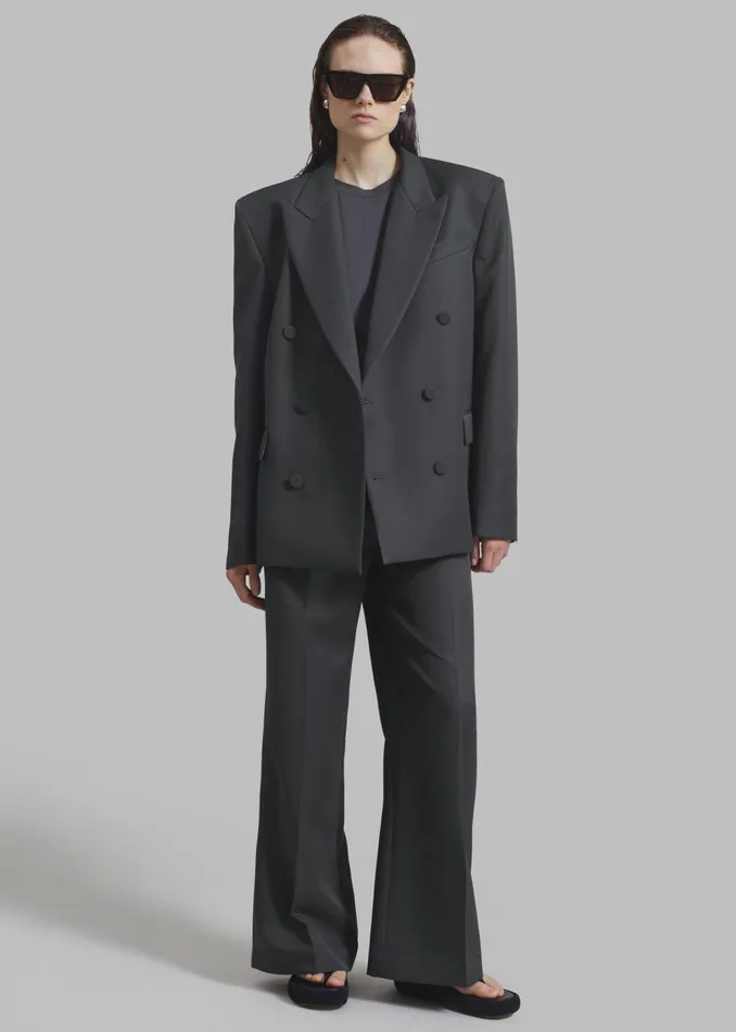 Women Zia Covered Buttons Blazer 8211 Charcoal The Frankie Shop Outerwear