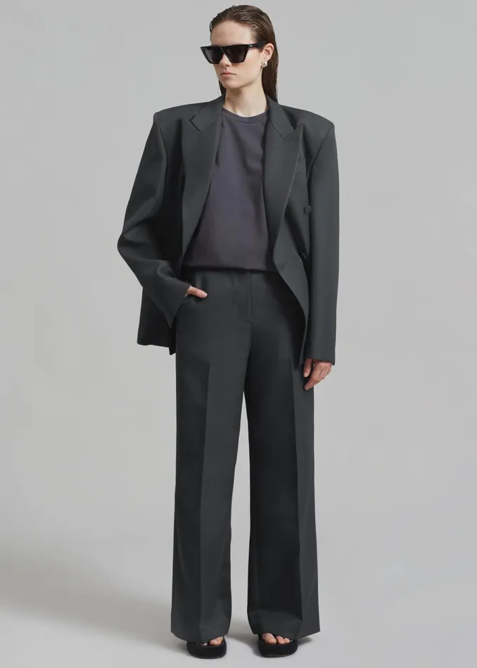 Women Zia Covered Buttons Blazer 8211 Charcoal The Frankie Shop Outerwear