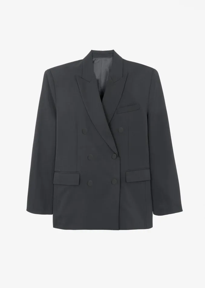 Women Zia Covered Buttons Blazer 8211 Charcoal The Frankie Shop Outerwear