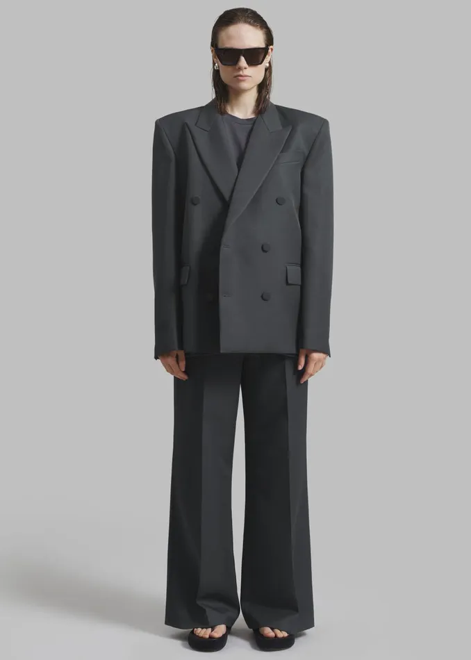 Women Zia Covered Buttons Blazer 8211 Charcoal The Frankie Shop Outerwear