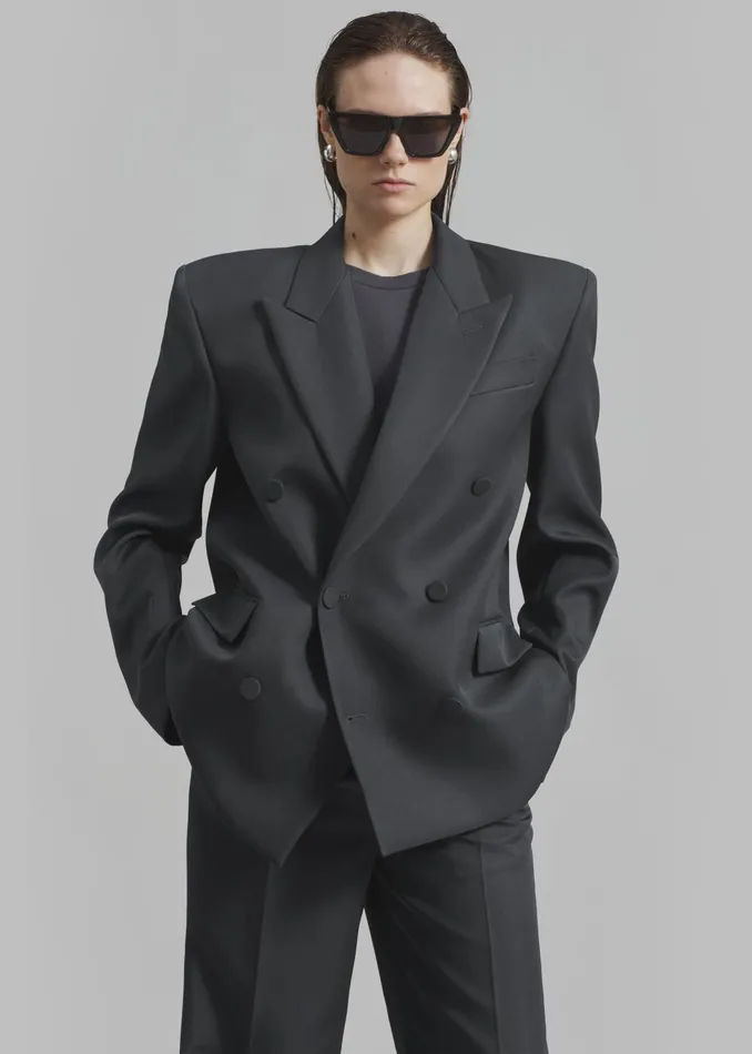 Women Zia Covered Buttons Blazer 8211 Charcoal The Frankie Shop Outerwear