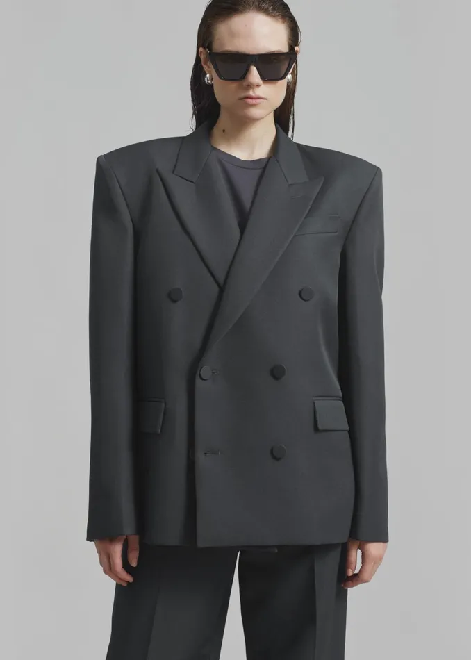 Women Zia Covered Buttons Blazer 8211 Charcoal The Frankie Shop Outerwear