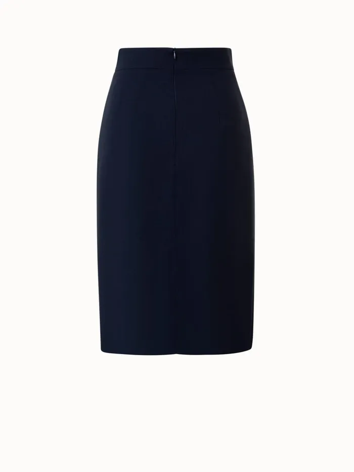 Wool DoubleFace Wrap Effect Pencil Skirt Navy Women Akris Skirts