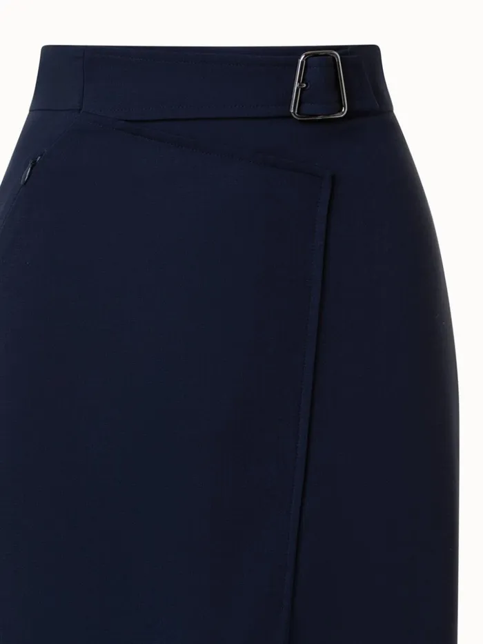 Wool DoubleFace Wrap Effect Pencil Skirt Navy Women Akris Skirts