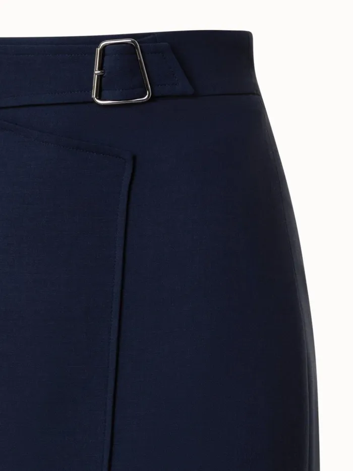 Wool DoubleFace Wrap Effect Pencil Skirt Navy Women Akris Skirts