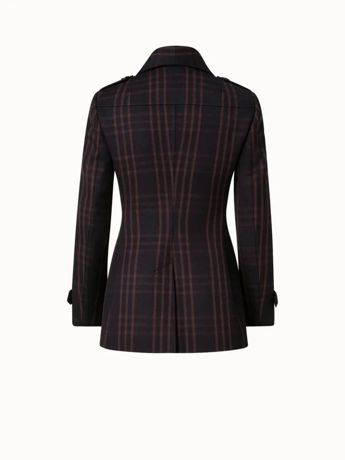 Wool DoubleWeave Peacoat With Window Pane Check Blackmocca Women Akris Jackets